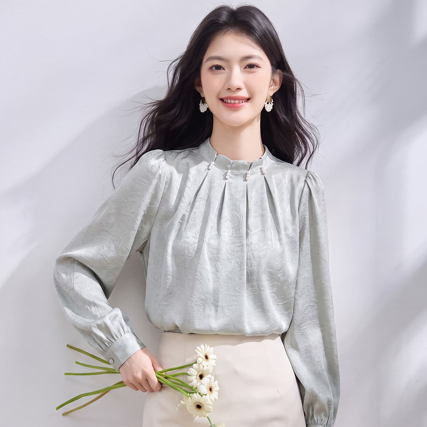 있음 선적 실사 2026 가을 새로운 한국 스타일 다용도 긴팔 캐주얼 셔츠 여성 셔츠 이미지 3