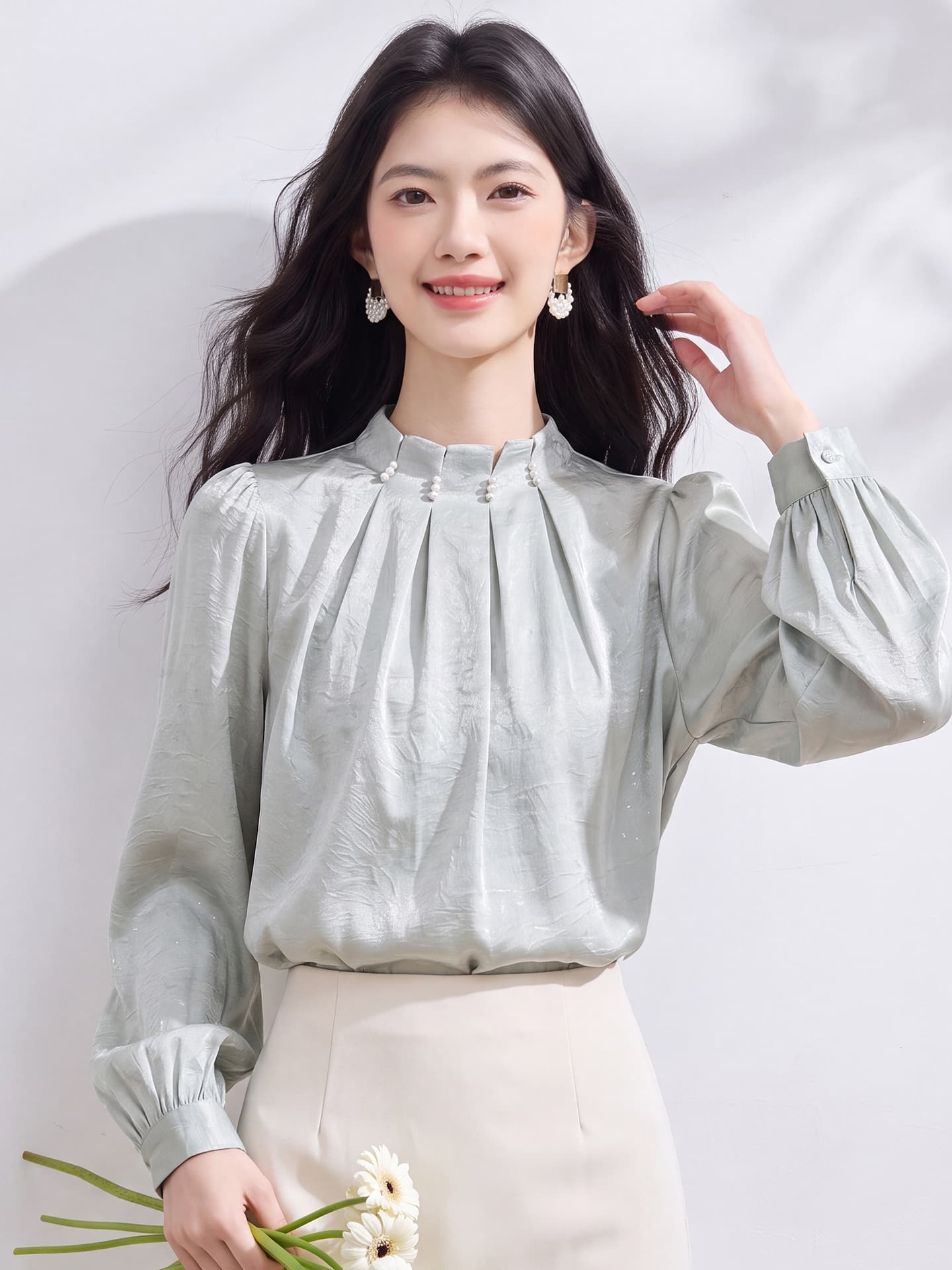 있음 선적 실사 2026 가을 새로운 한국 스타일 다용도 긴팔 캐주얼 셔츠 여성 셔츠 이미지 4
