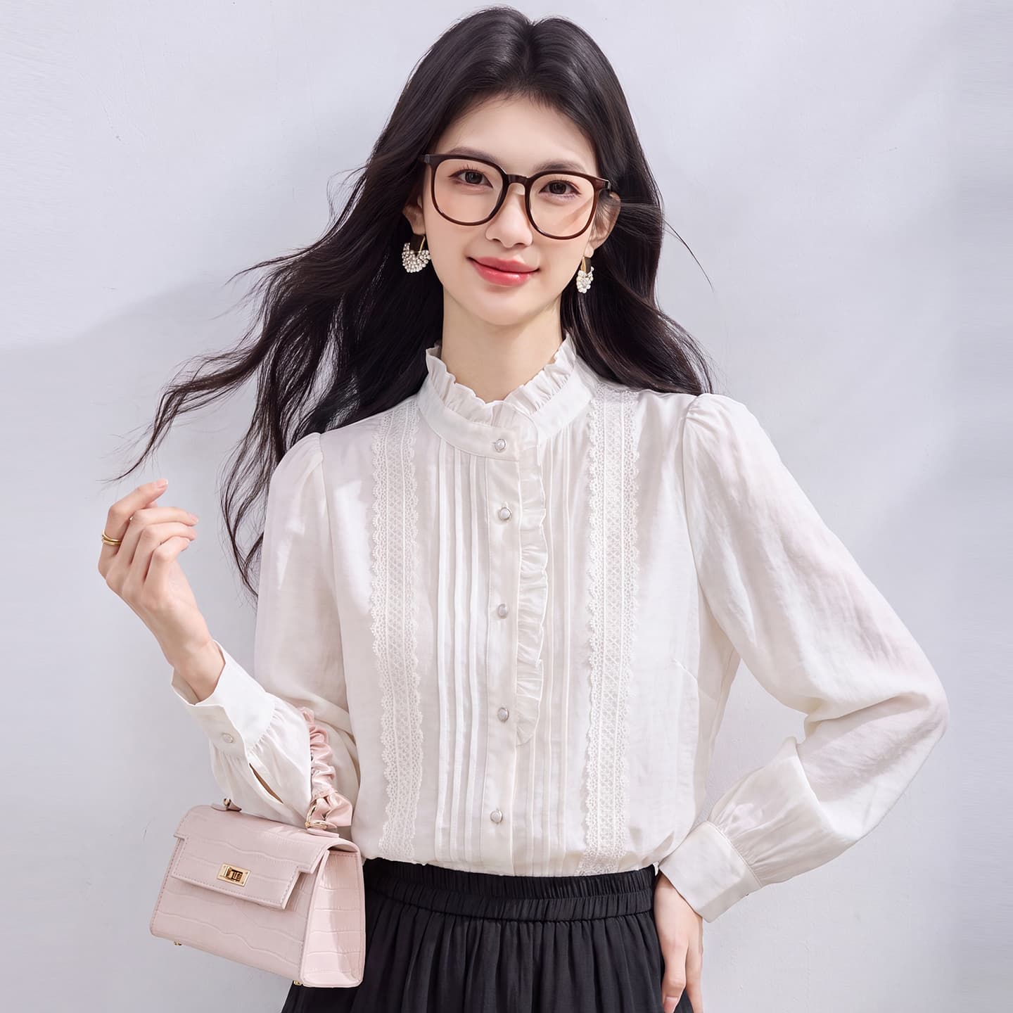 있음 선적 실사 2026 가을 새로운 한국 스타일 다용도 긴팔 캐주얼 여성 셔츠 이미지 4