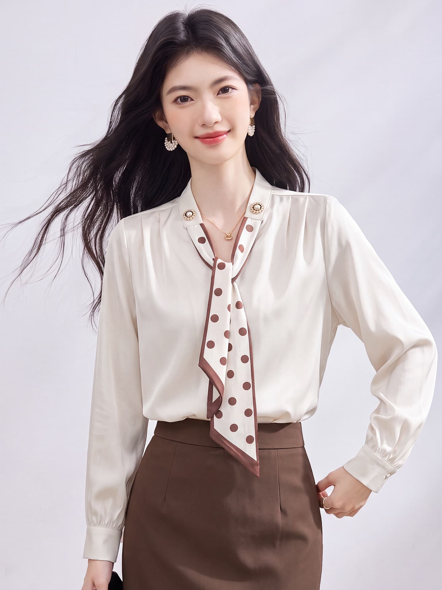 있음 선적 실사 2026 가을 새로운 한국 스타일 다용도 긴팔 캐주얼 셔츠 여성 셔츠