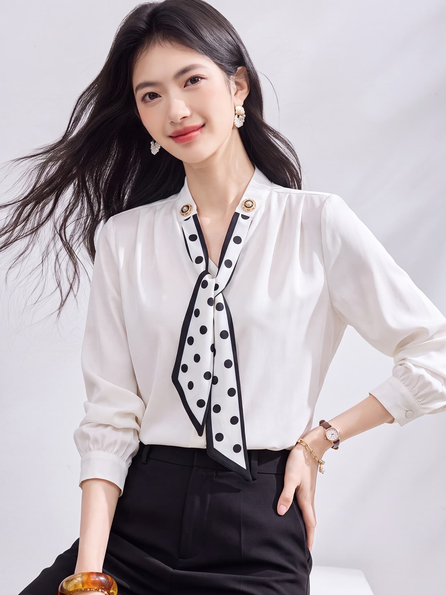있음 선적 실사 2026 가을 새로운 한국 스타일 다용도 긴팔 캐주얼 셔츠 여성 셔츠 이미지 3