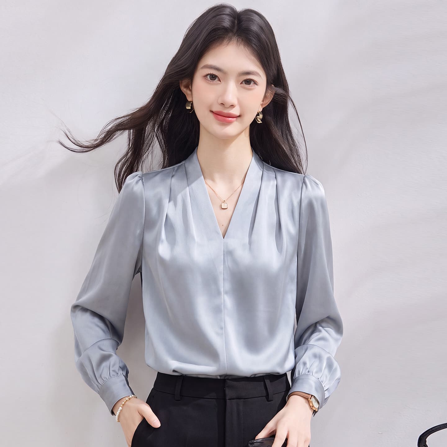 있음 선적 실사 2026 가을 새로운 한국 스타일 다용도 긴팔 캐주얼 셔츠 여성 셔츠