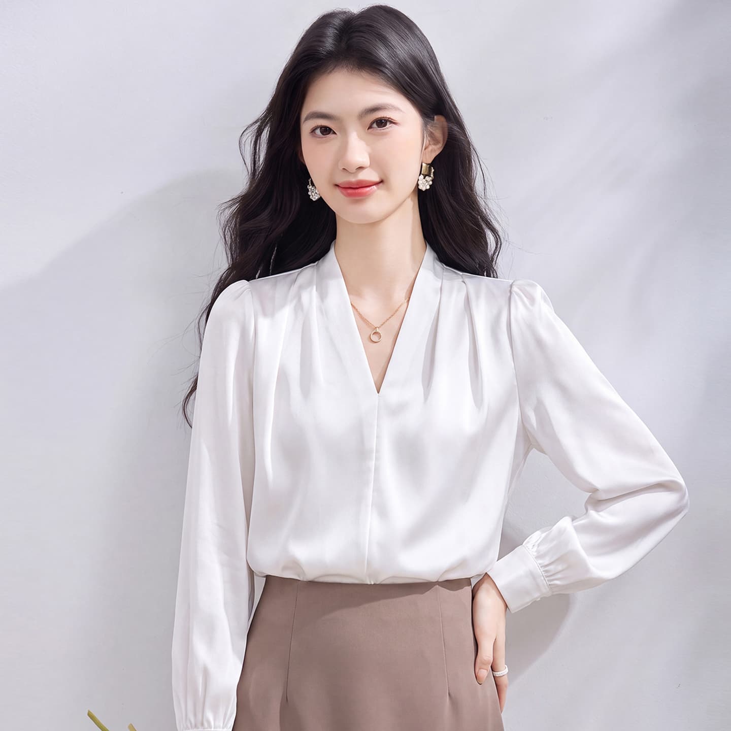 있음 선적 실사 2026 가을 새로운 한국 스타일 다용도 긴팔 캐주얼 셔츠 여성 셔츠 이미지 2
