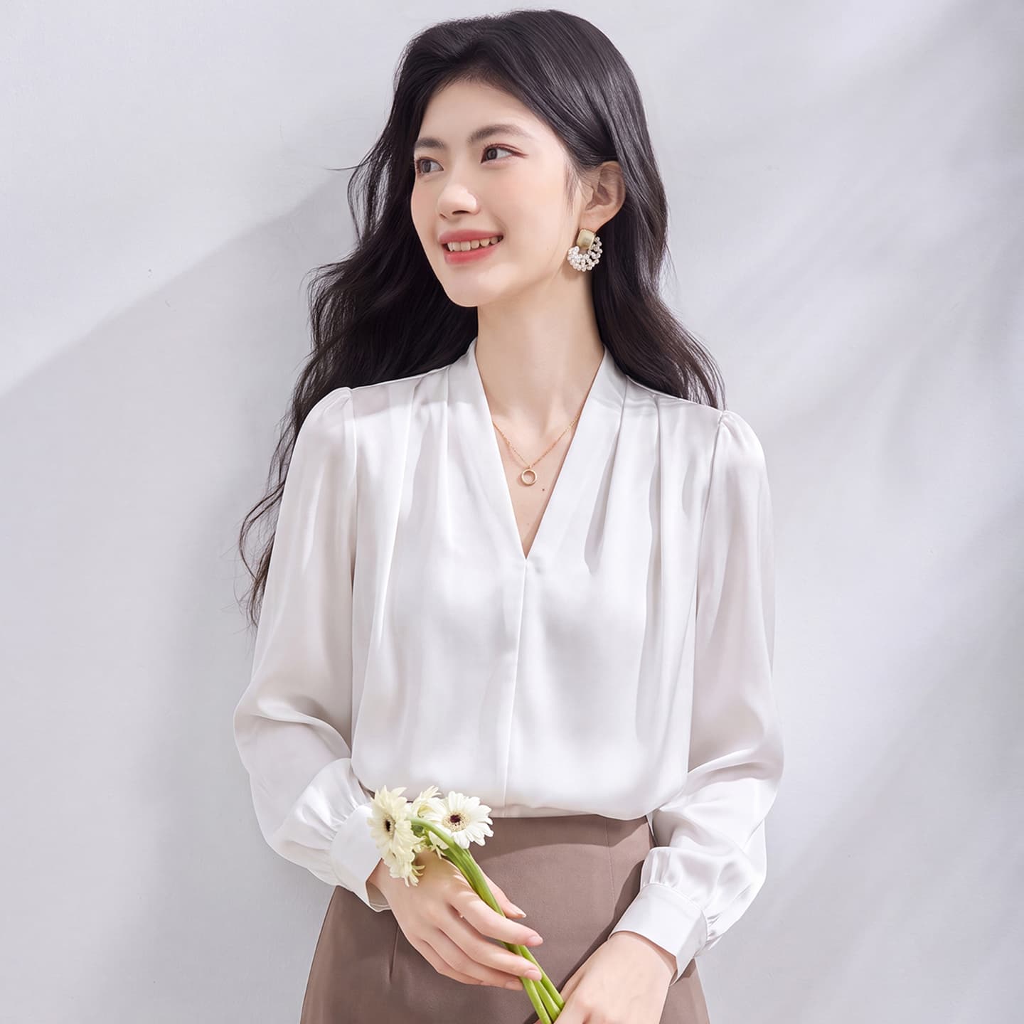 있음 선적 실사 2026 가을 새로운 한국 스타일 다용도 긴팔 캐주얼 셔츠 여성 셔츠 이미지 4