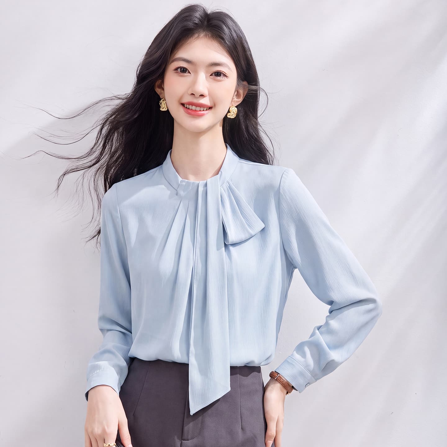 있음 선적 실사 2026 가을 새로운 한국 스타일 다용도 긴팔 캐주얼 셔츠 여성 셔츠 이미지 4