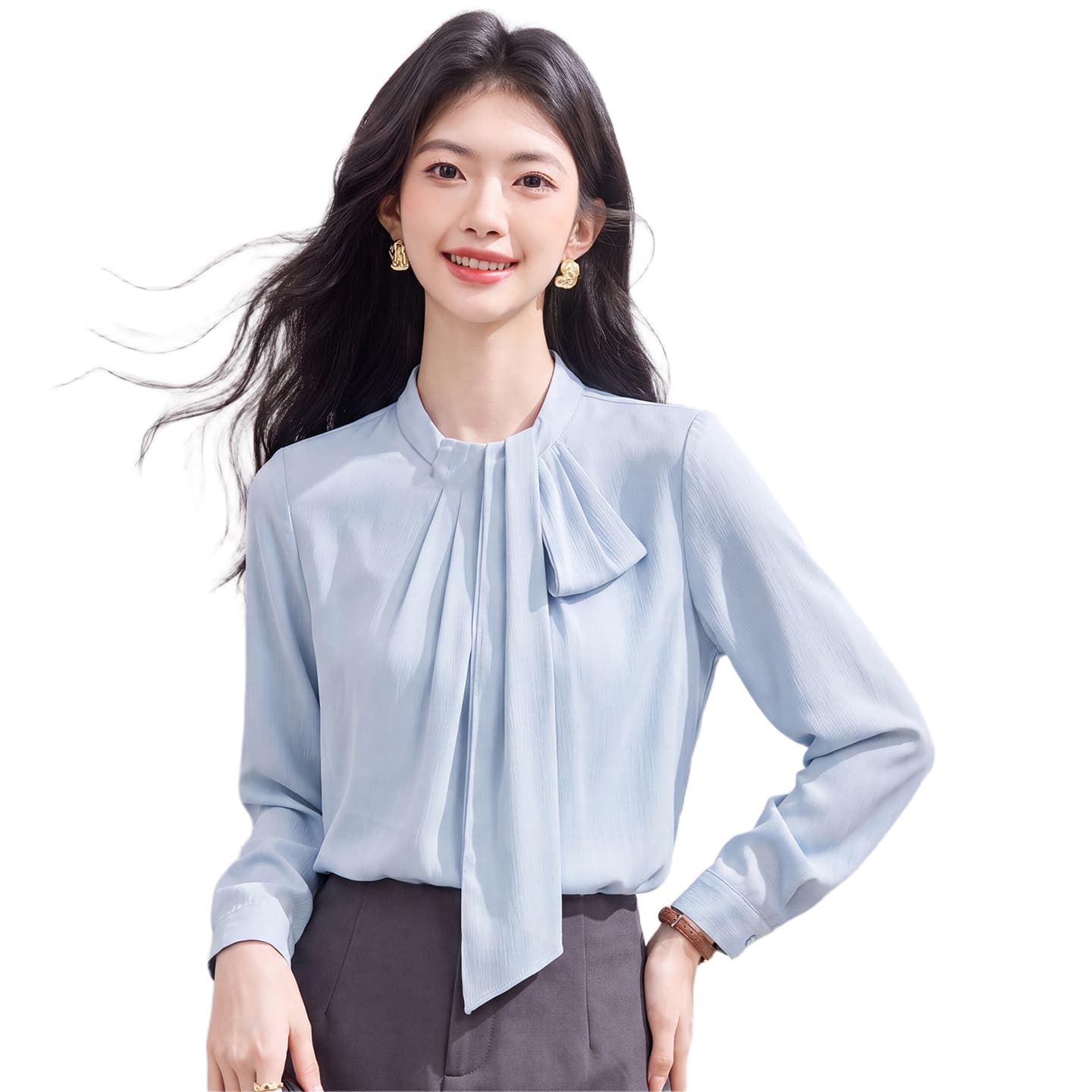 있음 선적 실사 2026 가을 새로운 한국 스타일 다용도 긴팔 캐주얼 셔츠 여성 셔츠 이미지 5