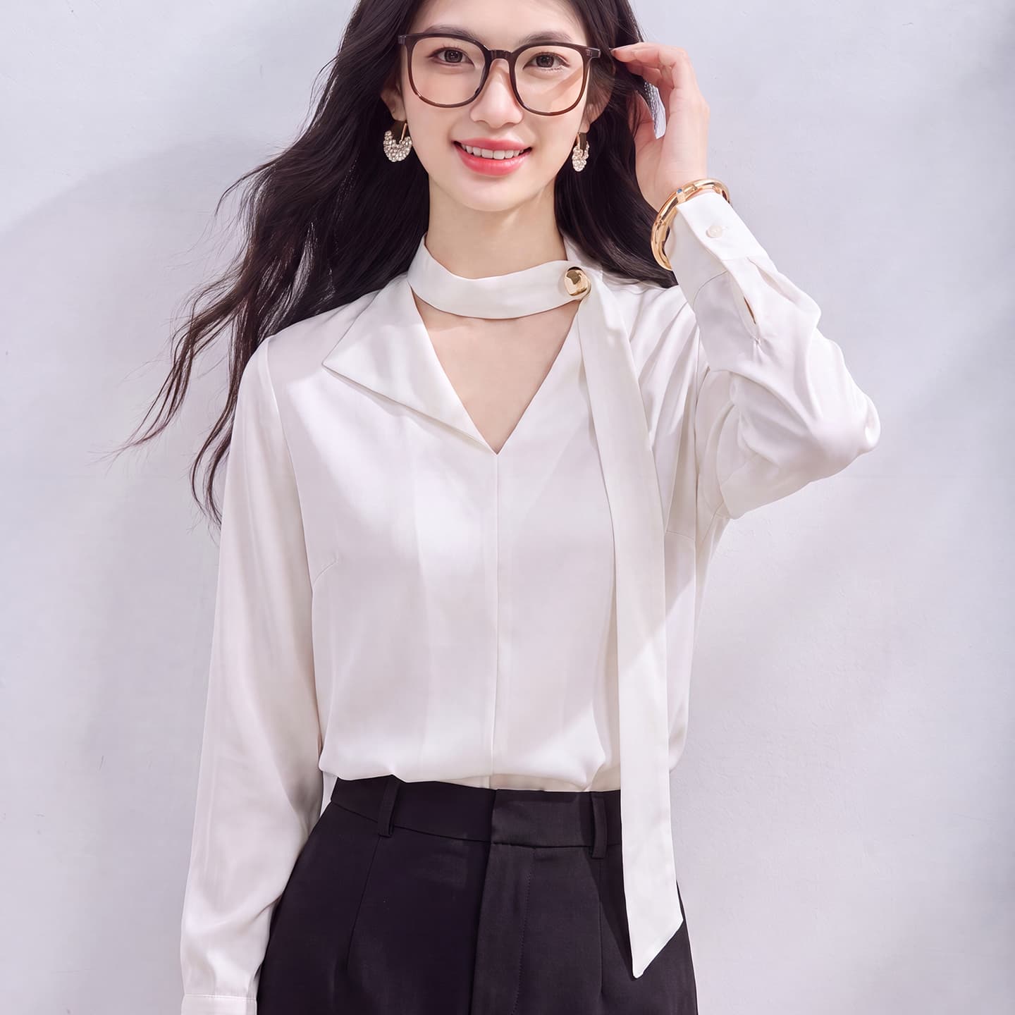 있음 선적 실사 2026 가을 새로운 한국 스타일 다용도 긴팔 캐주얼 셔츠 여성 셔츠 이미지 2
