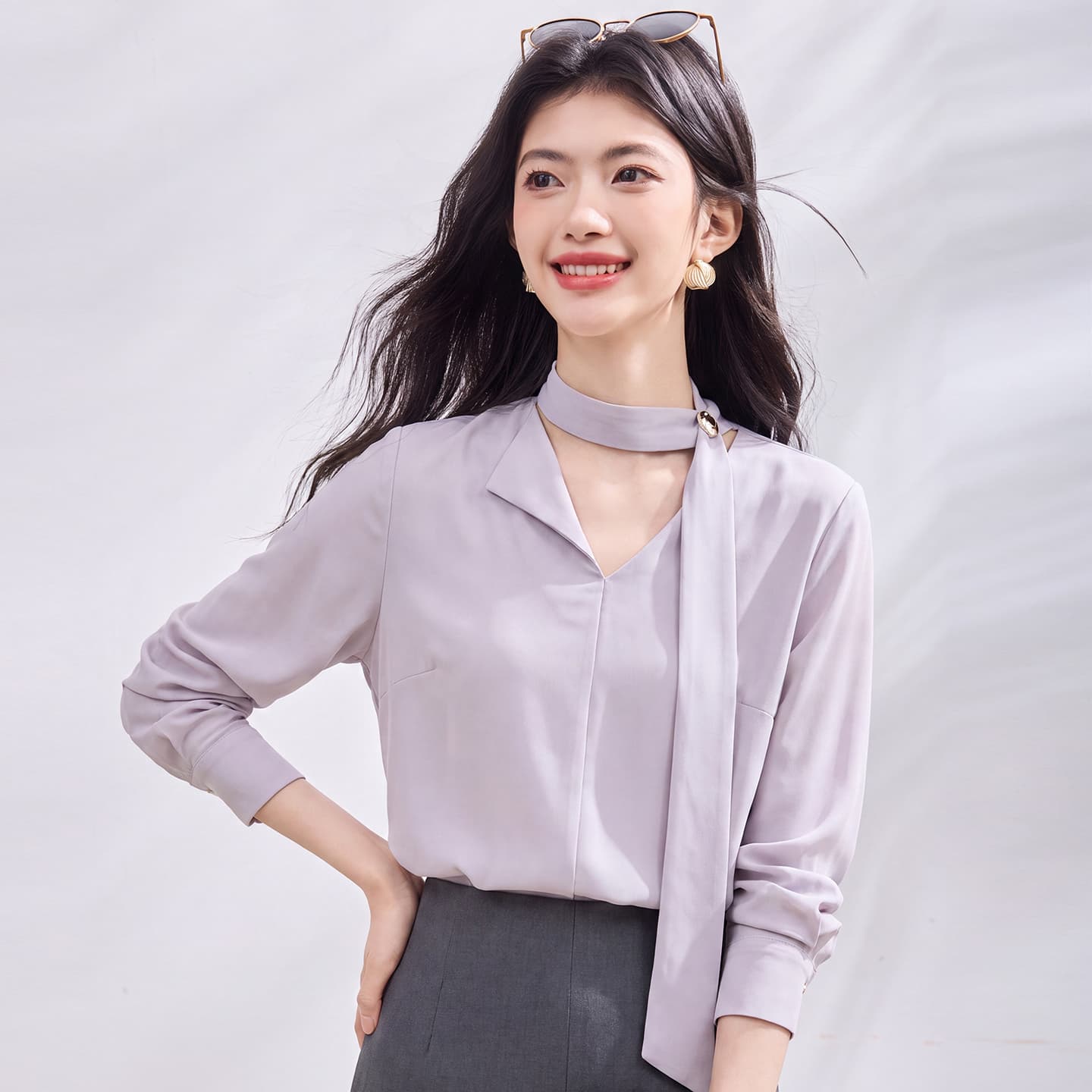있음 선적 실사 2026 가을 새로운 한국 스타일 다용도 긴팔 캐주얼 셔츠 여성 셔츠 이미지 3