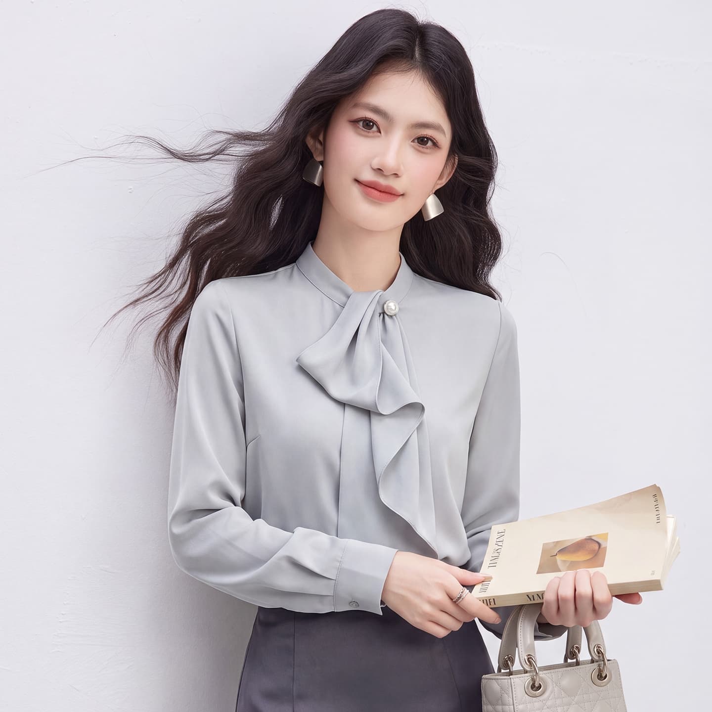 있음 선적 실사 2026 가을 새로운 한국 스타일 다용도 긴팔 캐주얼 셔츠 여성 셔츠 이미지 3