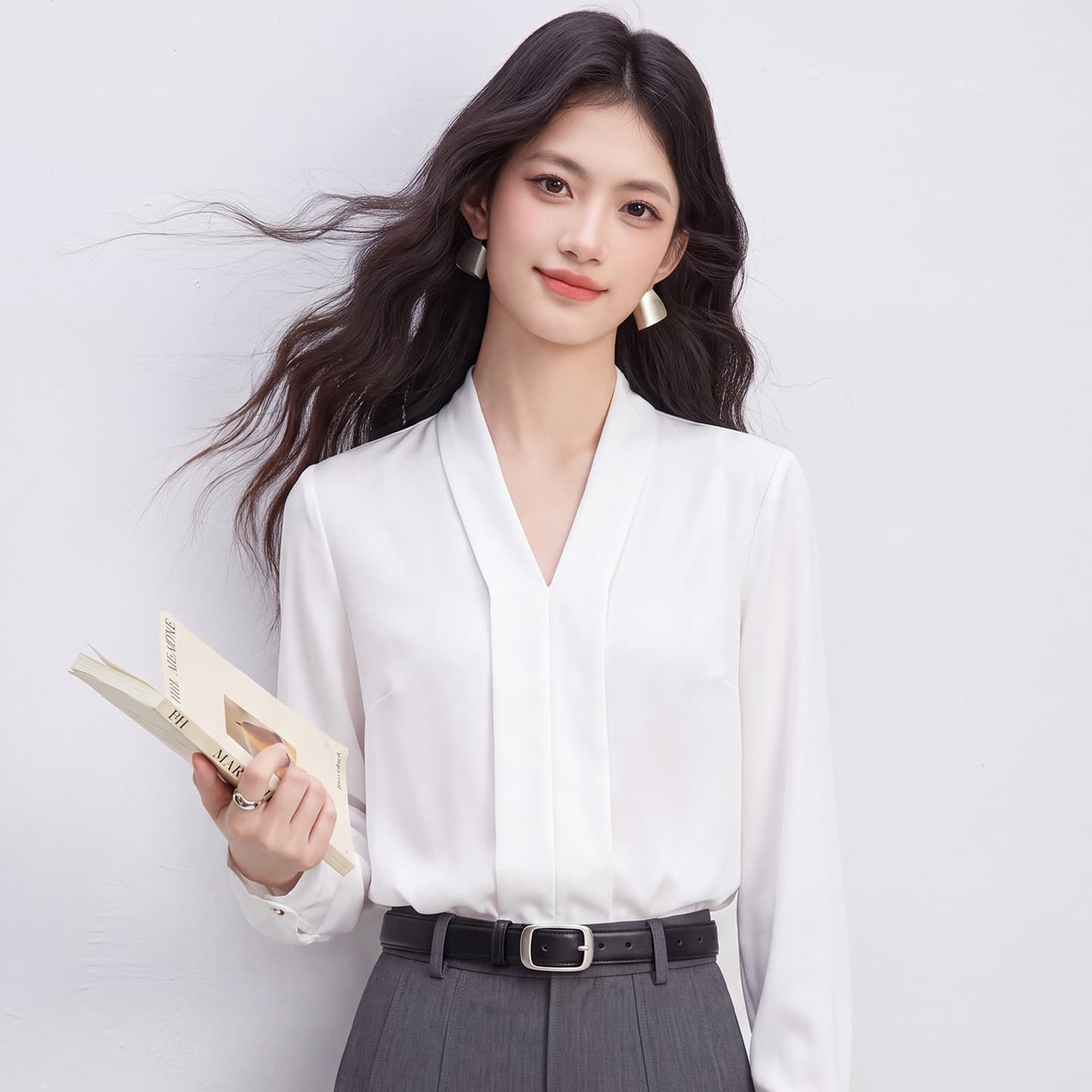 있음 선적 실사 2026 가을 새로운 한국 스타일 다용도 긴팔 캐주얼 셔츠 여성 셔츠 이미지 4