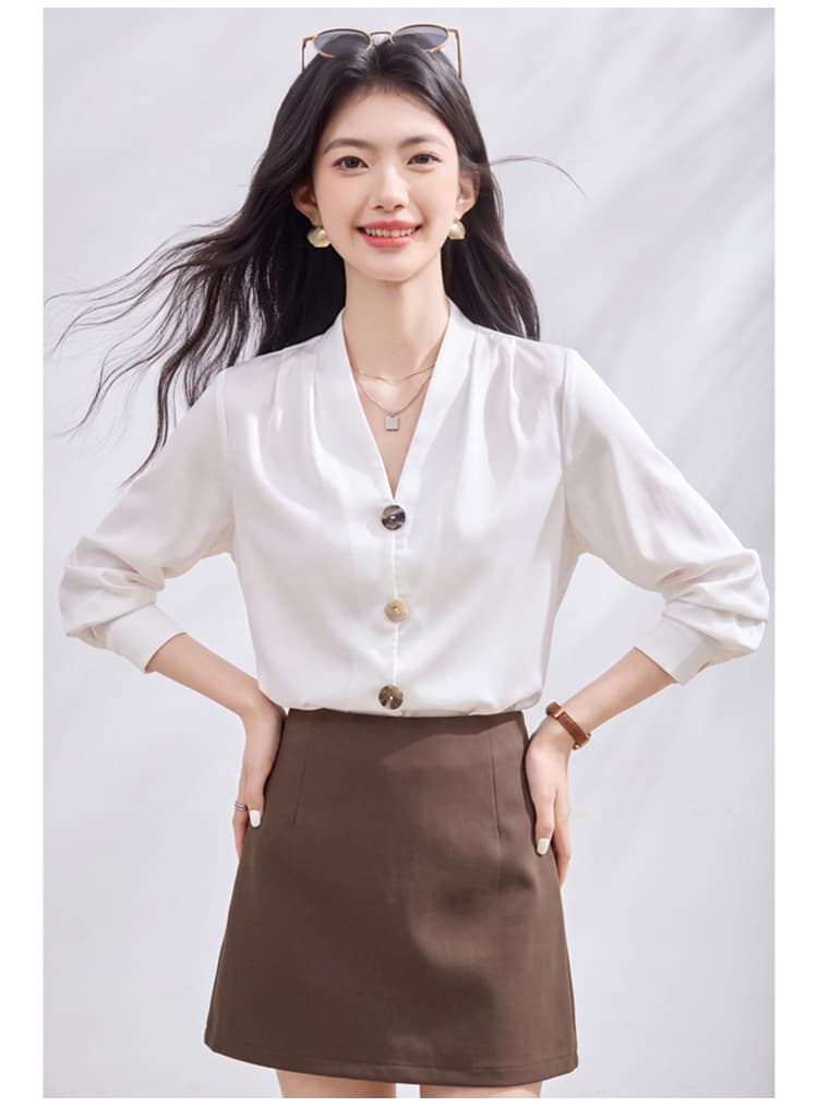 있음 선적 실사 2026 가을 새로운 한국 스타일 다용도 긴팔 캐주얼 흰 셔츠 여성 셔츠 상세 이미지 17