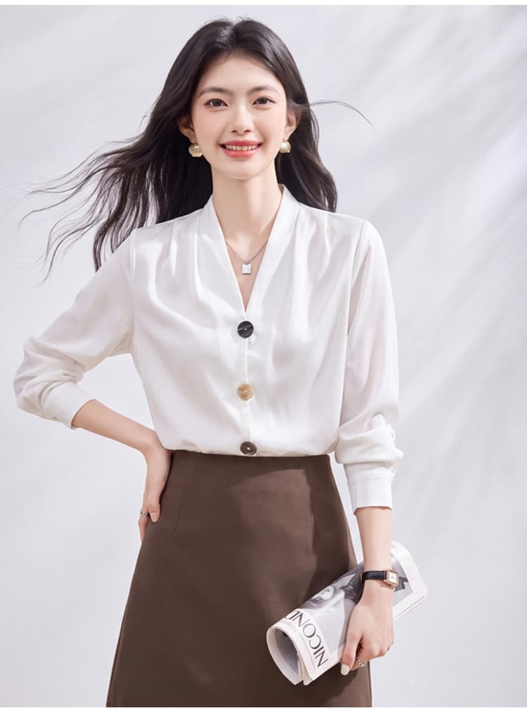 있음 선적 실사 2026 가을 새로운 한국 스타일 다용도 긴팔 캐주얼 흰 셔츠 여성 셔츠 상세 이미지 23