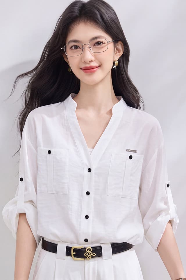 있음 선적 실사 2026 가을 새로운 한국 스타일 다용도 긴팔 캐주얼 셔츠 여성 셔츠 이미지 7