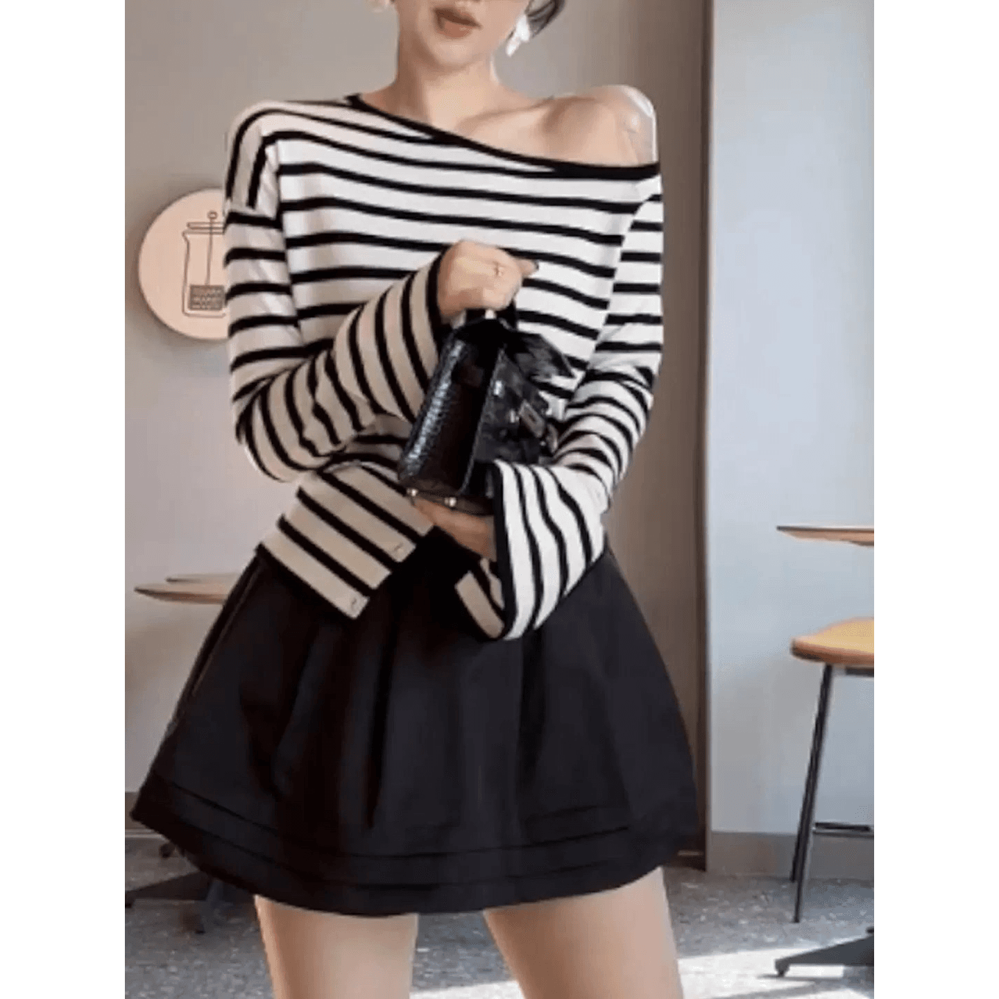 xiaobai 봄 새로운 한 부서 작은 대중 스트라이프 배색 다용도 루즈핏 맨위 이미지 5