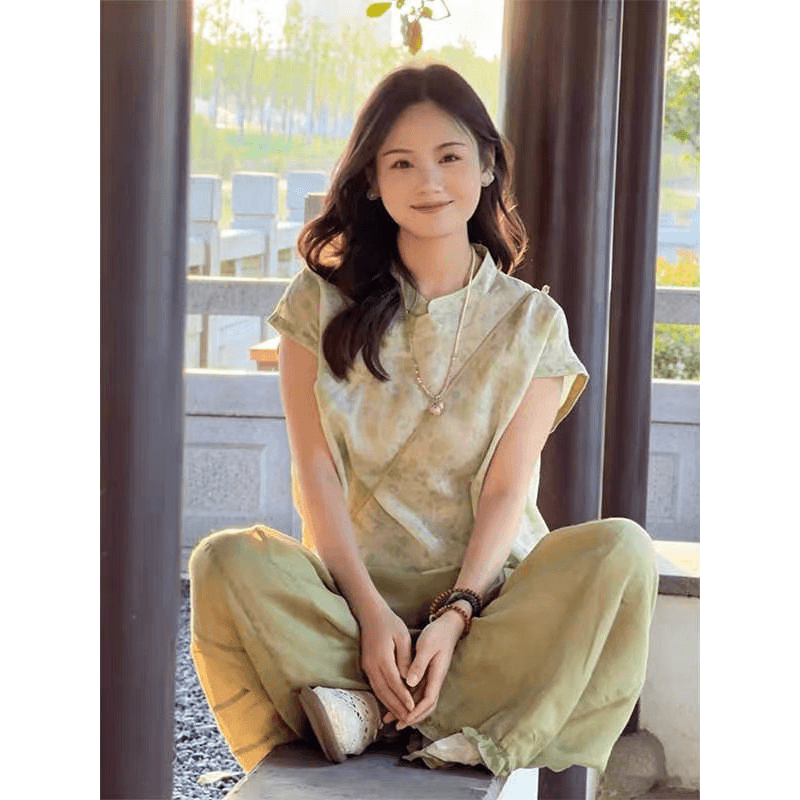 구름 항해 정통 라미 식물 왁스 염색 작은 셔츠 오리지널 국풍 여름 식물 왁스 염색 자외선 차단 작은 이미지 5