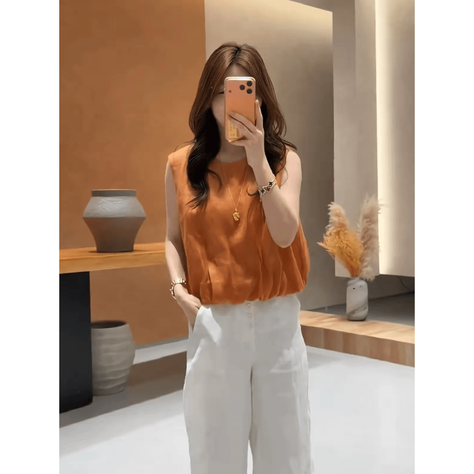 꽃밭 밑단 라운드 넥 민소매 얇은 스타일 여성 셔츠 작은 키 루즈핏 쇼트 스타일 조끼 2026 새로운 여름 맨위 이미지 5