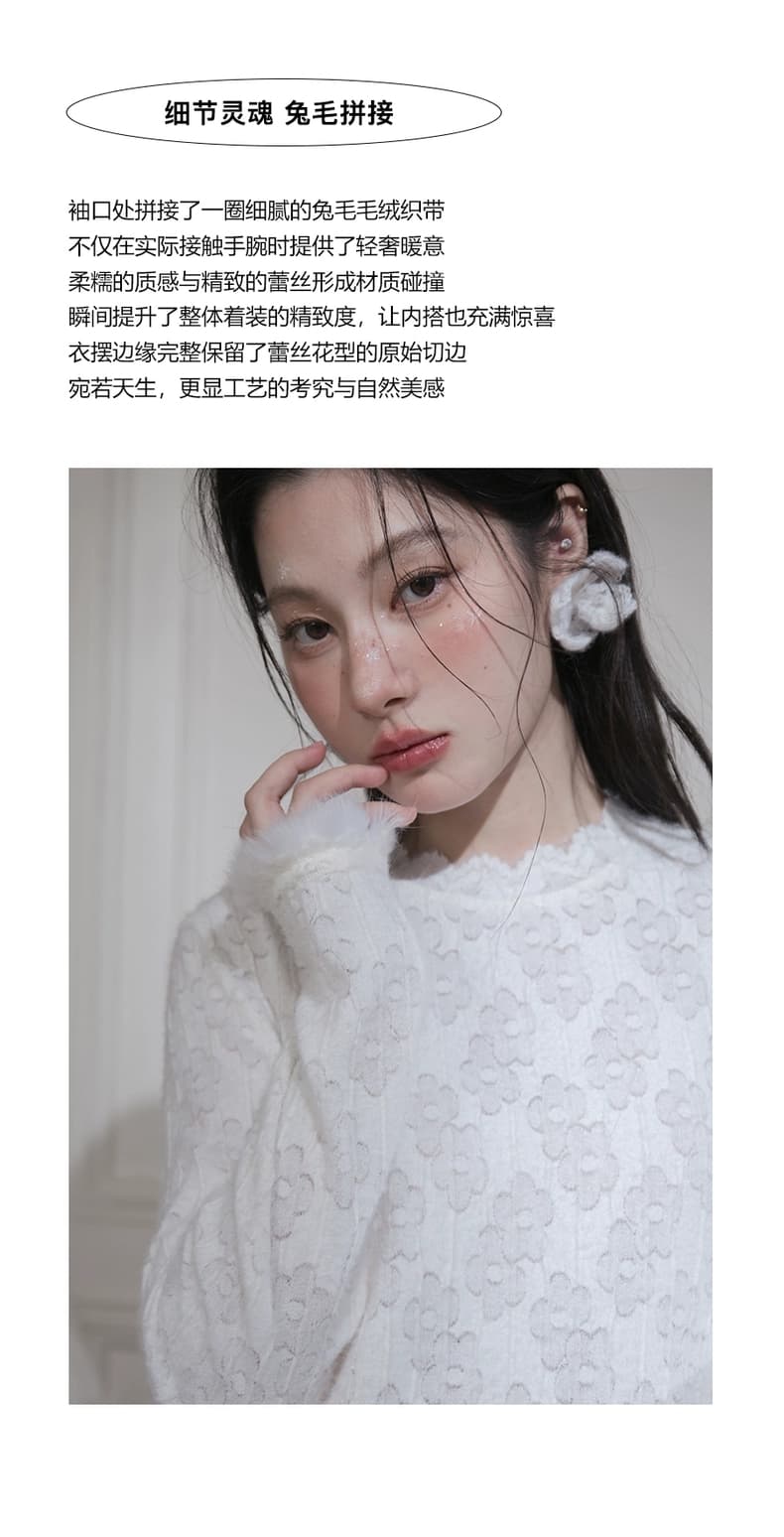 cotre 영혼 인사이드 가져 가라. 구름 새싹 화이트 플러시 센스 레이스 조각 토끼털 인사이드 잡아라. 의류 이미지 3