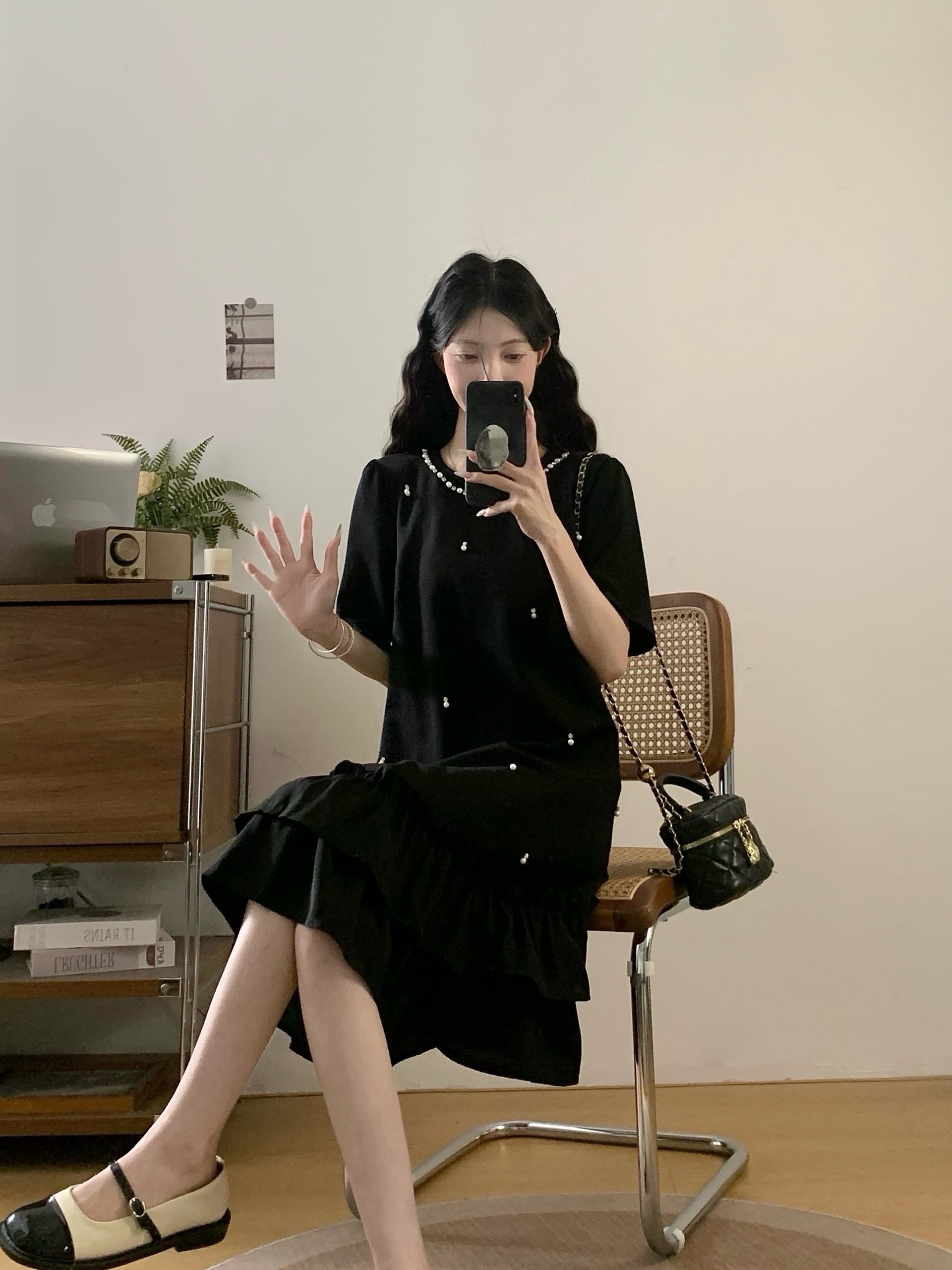 실사 빅 사이즈 여성 의류 2026 여름 새로운 프랑스식 그는 벤 바람 빛 럭셔리 루즈핏 슬림해 보이는 무거운 작업 비즈 박기 드레스 상세 이미지 10