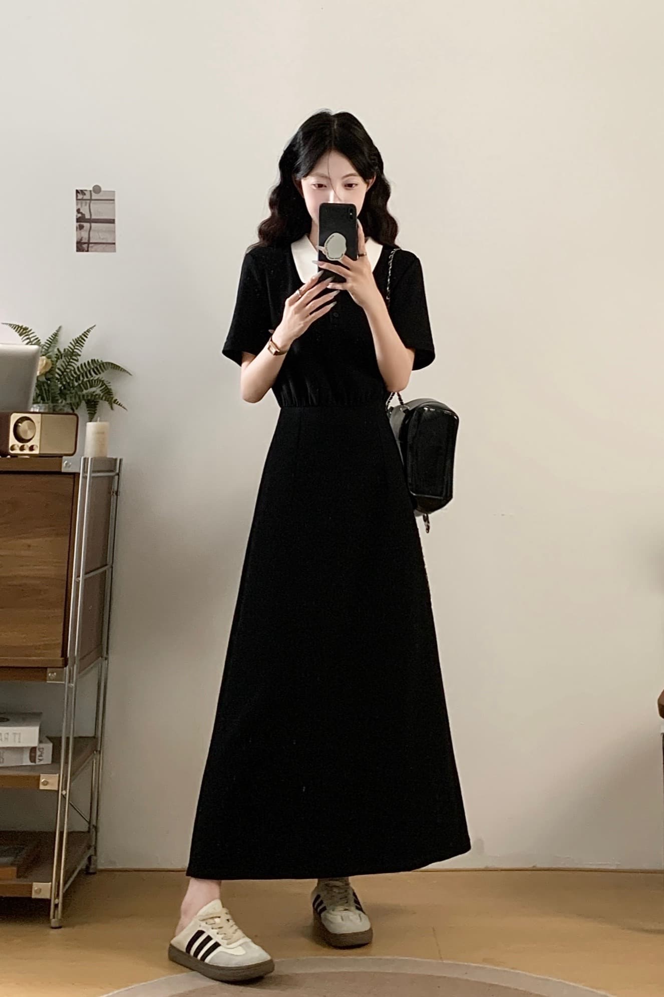 실사 빅 사이즈 여성 의류 2026 여름 새로운 프랑스식 그는 벤 바람 품격 슬림해 보이는 지방 mm 학원 스타일 드레스 이미지 6