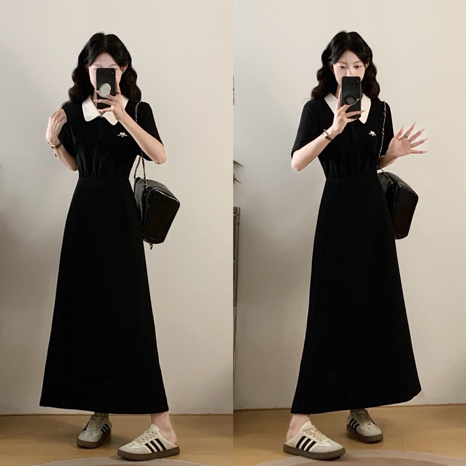 실사 빅 사이즈 여성 의류 2026 여름 새로운 프랑스식 그는 벤 바람 품격 슬림해 보이는 지방 mm 학원 스타일 드레스 상세 이미지 2