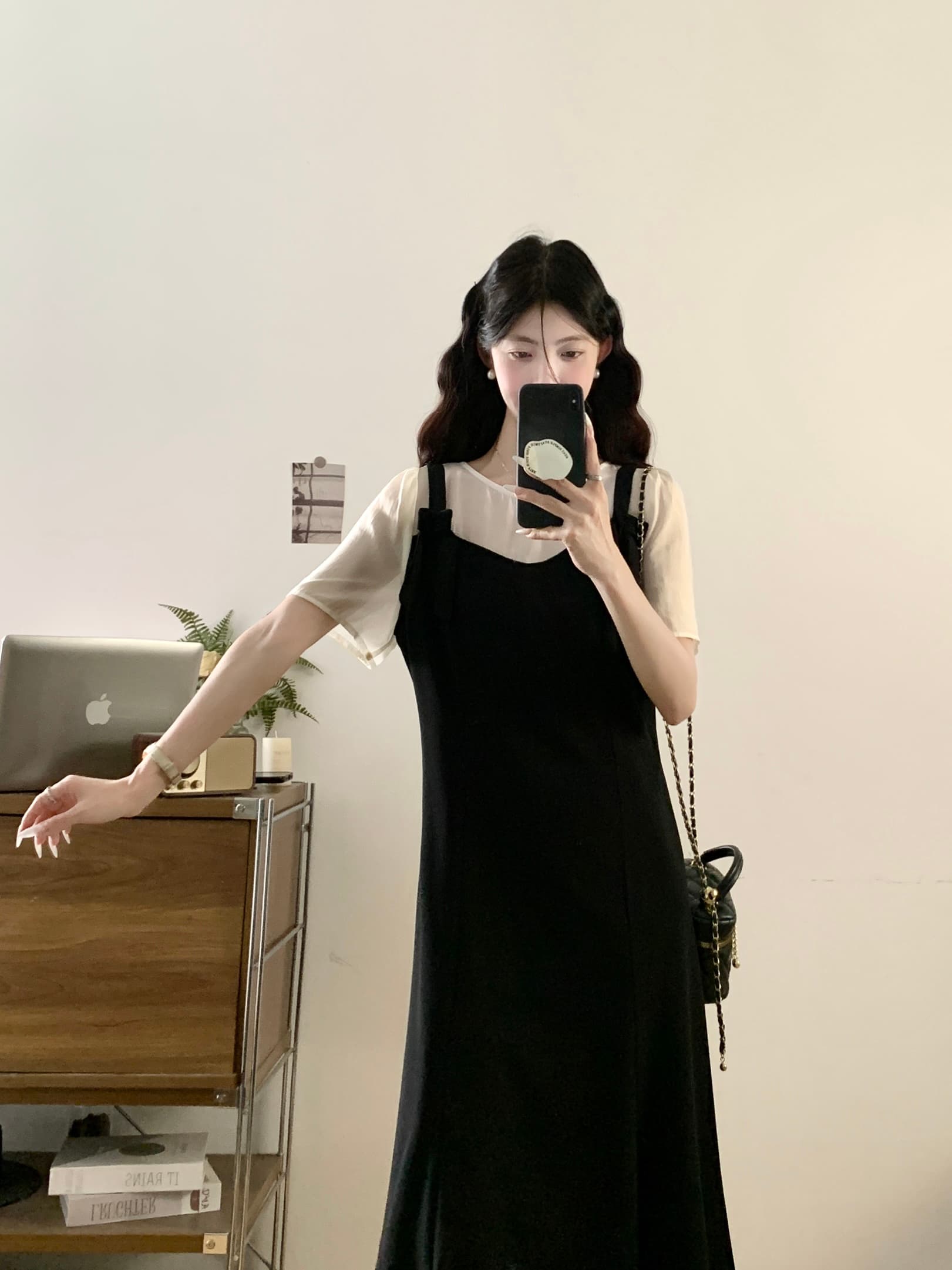 실사 빅 사이즈 여성 의류 2026 여름 새로운 프랑스식 그는 벤 바람 빛 럭셔리 품격 슬림해 보이는 페이크 레이어드 드레스 상세 이미지 10