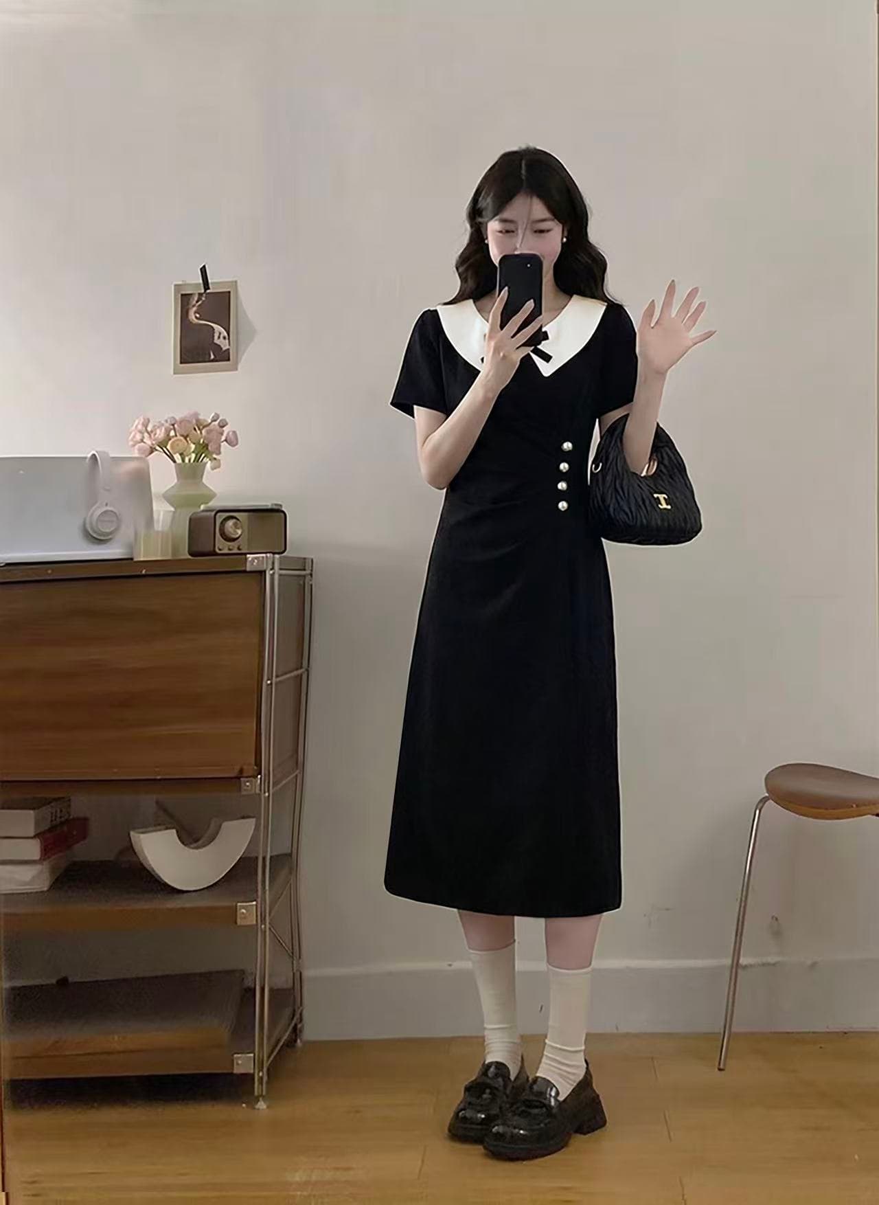 실사 빅 사이즈 여성 의류 2026 여름 새로운 그는 벤 바람 고급 센스 품격 패션 허리 수축 슬림해 보이는 드레스 이미지 4