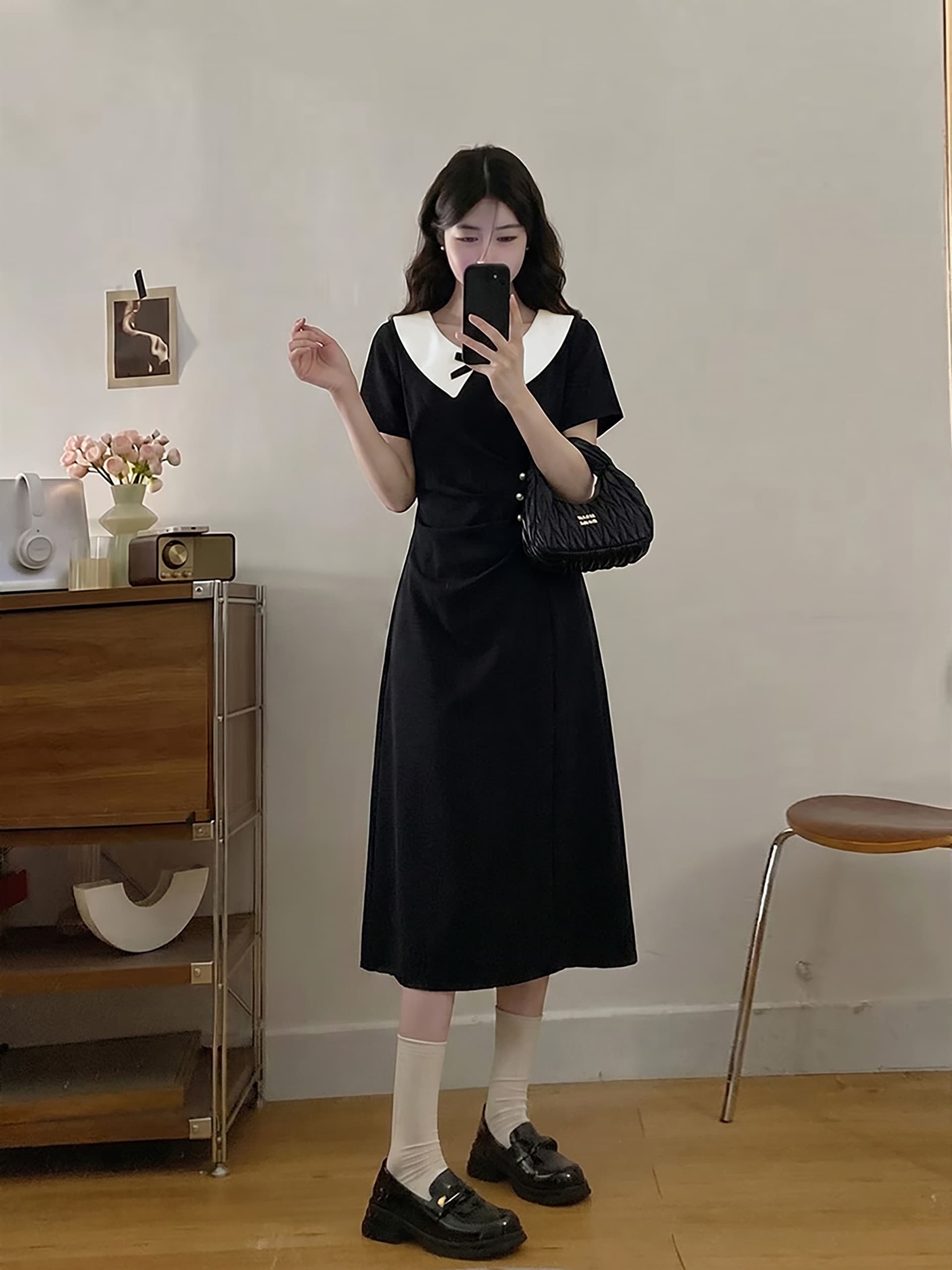 실사 빅 사이즈 여성 의류 2026 여름 새로운 그는 벤 바람 고급 센스 품격 패션 허리 수축 슬림해 보이는 드레스 상세 이미지 6