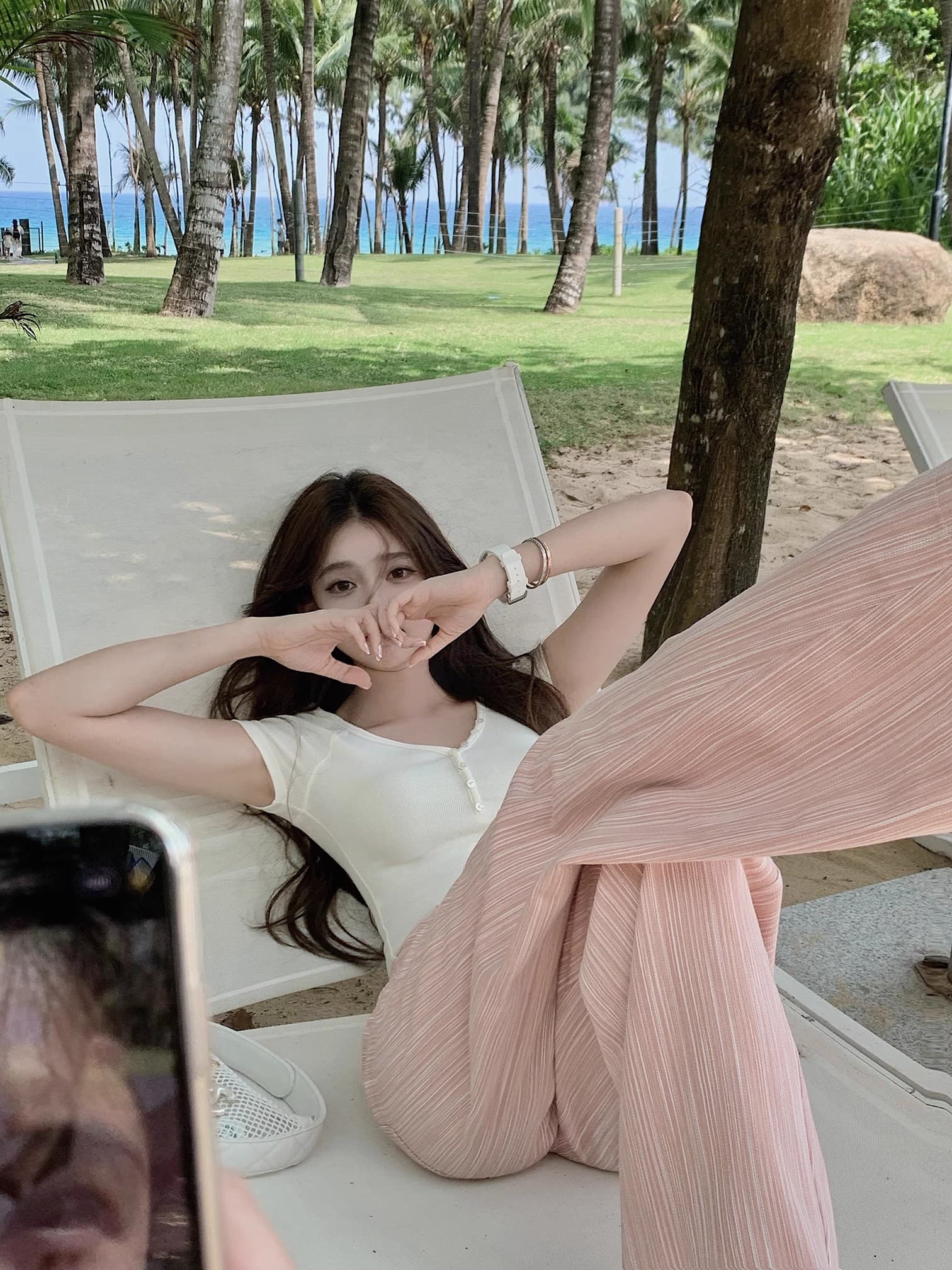 제한적 먼저 사쿠라 분말 부드러운 암소 pink summer ~ 중 질감 센스 스트라이프 모통이 칼 바지