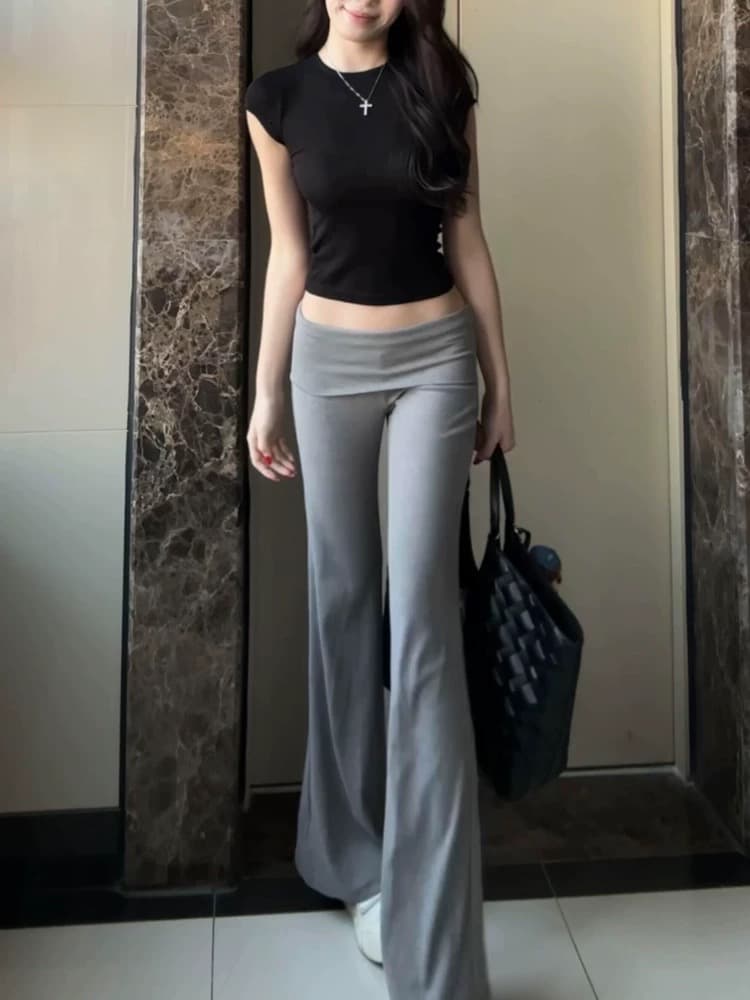 175 키 큰 남자 길이 연장 아메리칸 레트로 회색 마이크로 나팔 웨이 바지 아이들 여름 바닥 청소 운동 캐주얼 요가 바지 상세 이미지 4