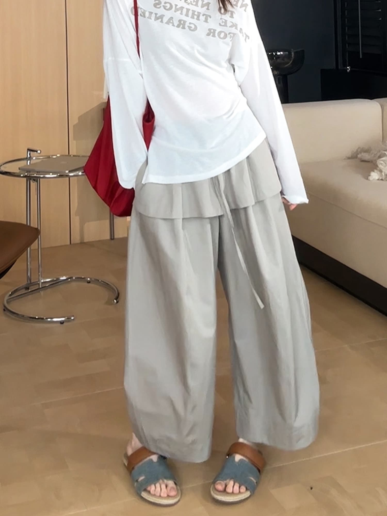 치자 나무 꽃 청 비 도시 느슨함 센스 패션 방귀 커튼 풍선 바지 다용도 캐주얼 공기 바지 상세 이미지 3