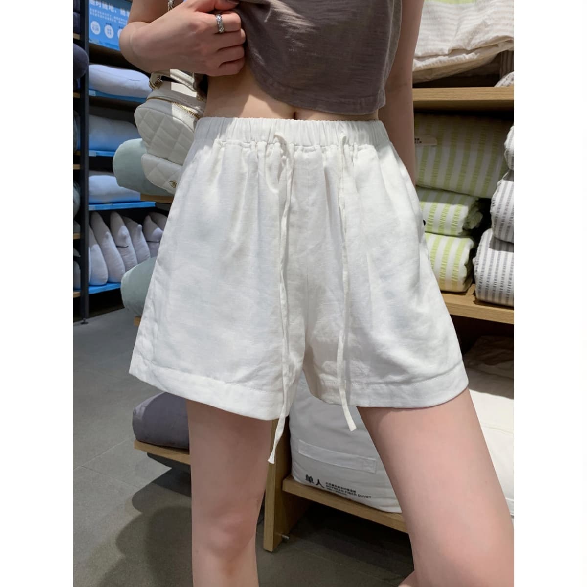 면 넓은 다리가 짧다. 바지 여성 여름 얇은 스타일 허리밴드 펌프 로프 작은 키 한 마디 오부 바지 상세 이미지 5