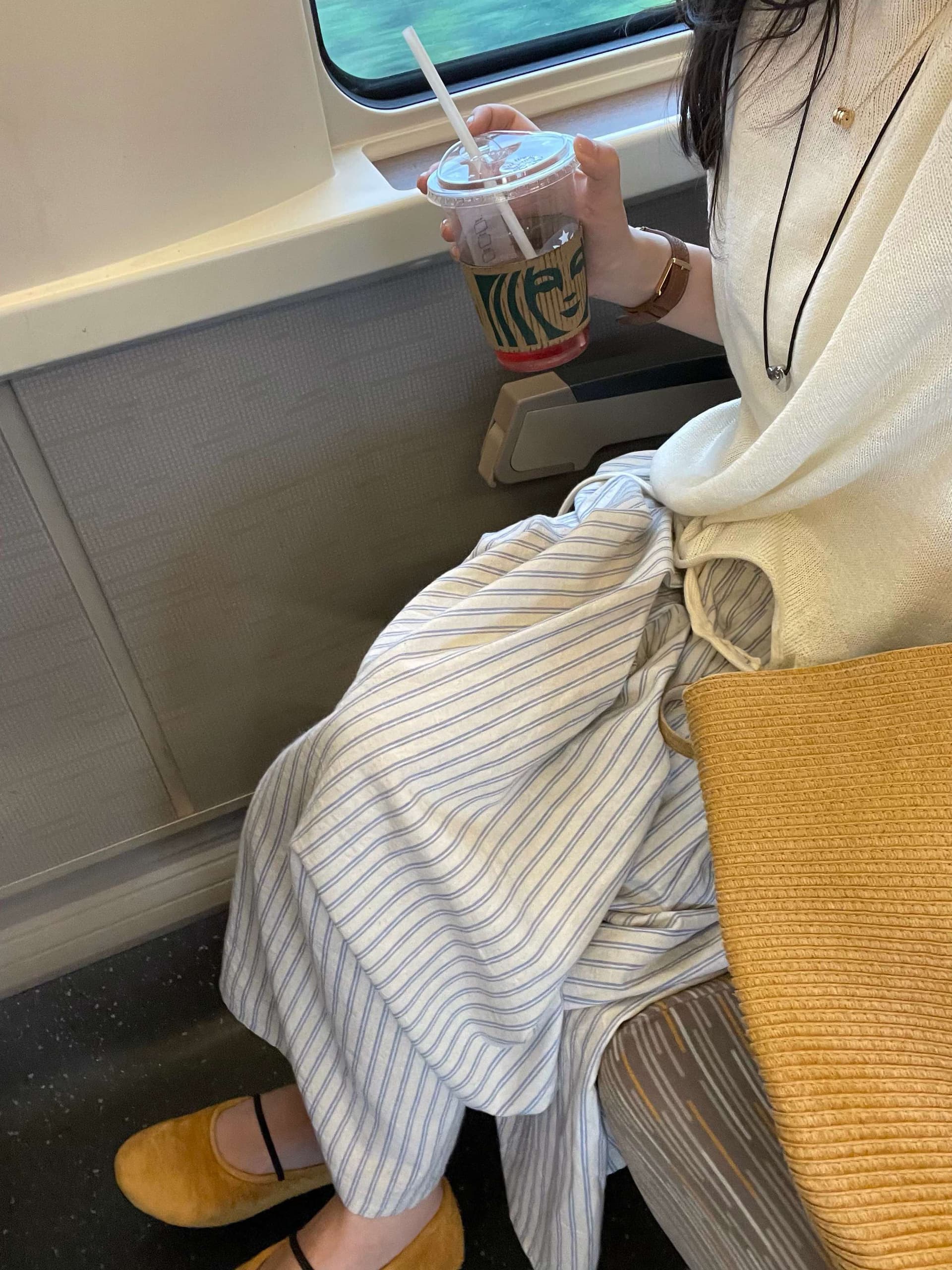 허리밴드 반신 스커트 한 부서 느긋한 바람 면 소재 세로 줄무늬 펌프 로프 봄 여름 쌀 회색 블루 스트라이프 상세 이미지 2