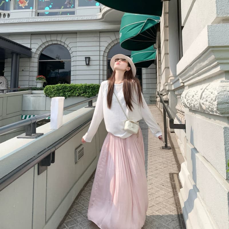 한 번 작은 짭짤한 한 부서 큰 진자 핑크색 반신 스커트 여성 여름 치마 새로운 한 마디 롱 스커트 상세 이미지 1