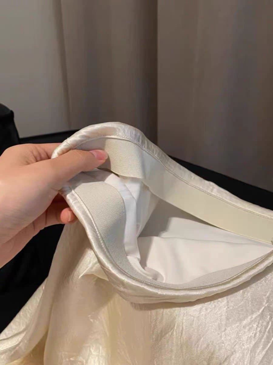 암소 물품 가져 오기 둘째 이해하다 오래된 돈 바람 구슬 빛 화이트 아세트산 주름 질감 센스 반신 스커트 새틴 인어 꼬리 스커트 상세 이미지 2