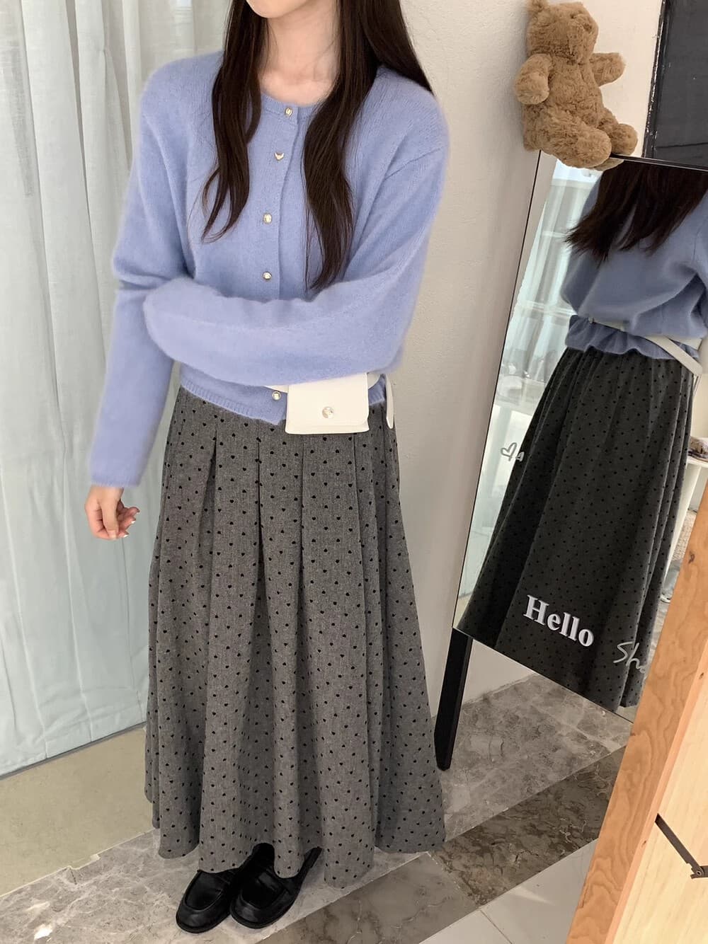 한 부서 레트로 품격 밴딩 하이웨이스트 슬림해 보이는 다용도 도트 무늬 미니멀리즘 패션 반신 스커트 여성 2026 가을 겨울 새로운 상세 이미지 1