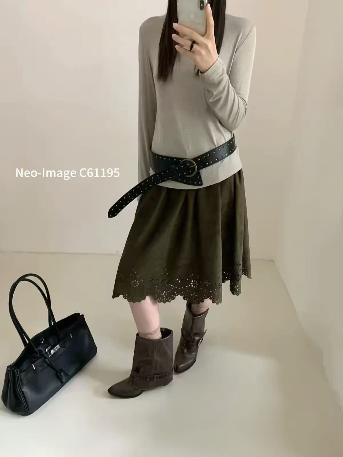 레트로 사슴 캐시미어 한 마디 반신 스커트 여성 26 가을 레이저 조각 홀로우 아웃 허리밴드 슬림해 보이는 중간 스커트 다섯 그룹화 상세 이미지 2