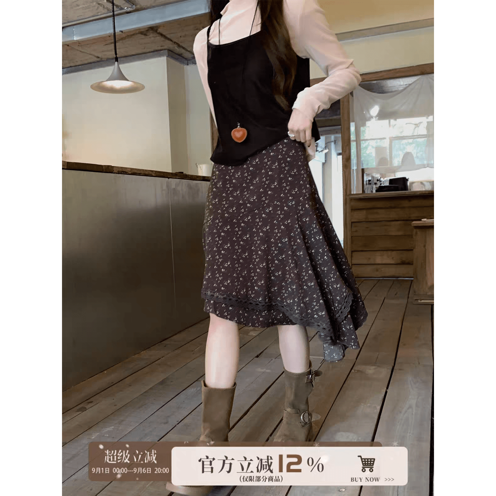 우 77 한 부서 레트로 불규칙 꽃무늬 반신 스커트 여성 이른 봄 새로운 ins 다용도 중간 길이 한 마디 진자 치마 이미지 5