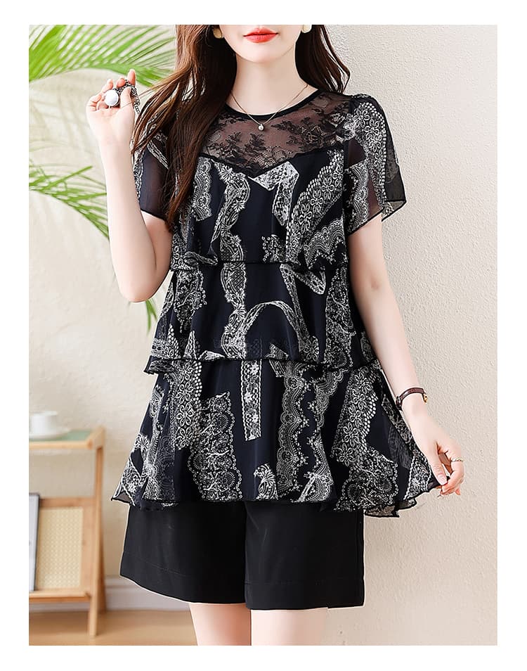 실사 2026 새로운 지방 mm 한국 스타일 달콤함 반팔 빅 사이즈 여성 의류 쉬폰 톱 여성 케이크 드레스 상세 이미지 26