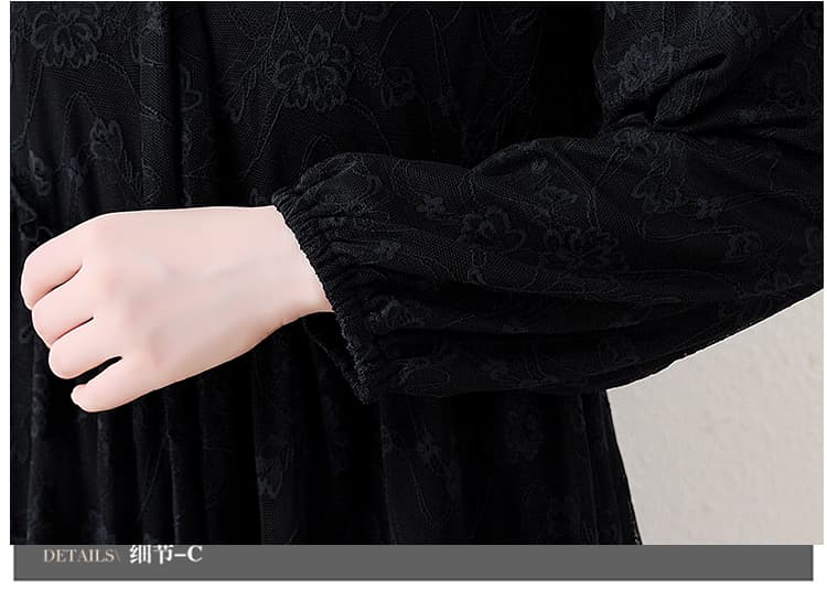 실사 2026 가을 새로운 긴팔 단색 여성 빅 사이즈 지방 mm 외국 가스 연령 감소 슬림해 보이는 레이스 케이크 드레스 상세 이미지 31