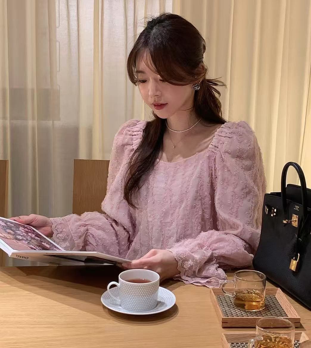 지금 우아함 품격 레이스 자수 연령 감소 셔츠 상세 이미지 2