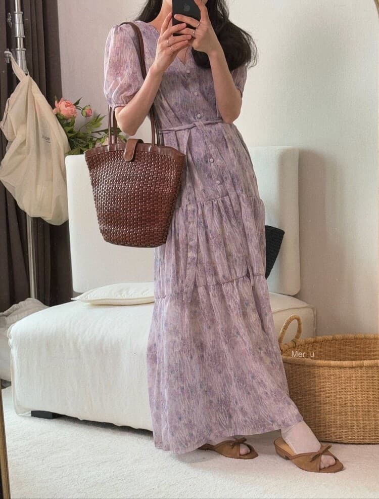 재고 있음 우아함 품격 복잡한 그램 꽃무늬 레이스업 허리 수축 슬림해 보이는 드레스 상세 이미지 4
