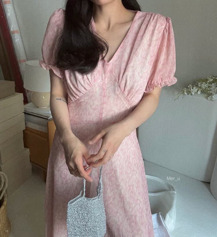 재고 있음 우아함 품격 레트로 꽃무늬 드레스 상세 이미지 7
