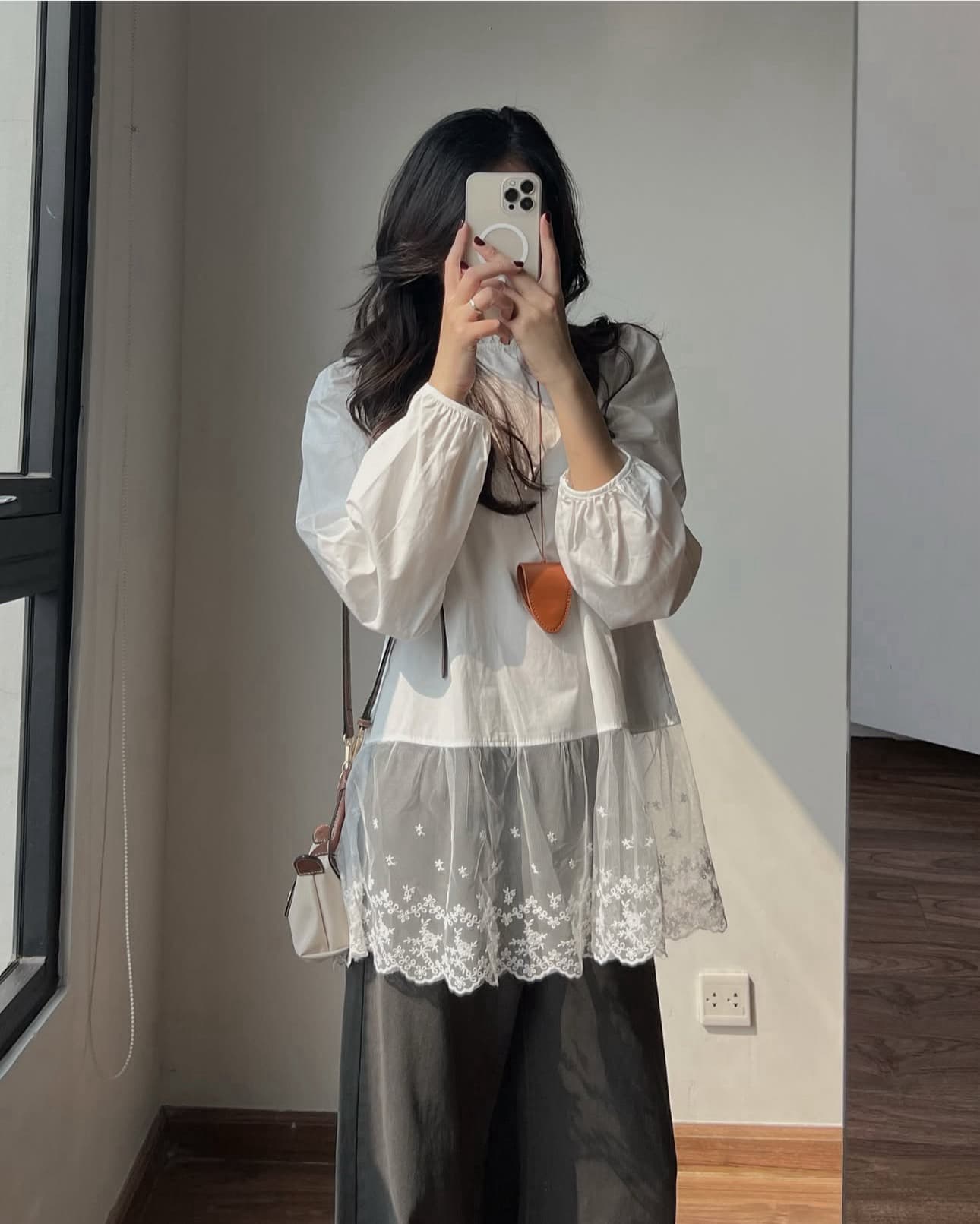 재고 있음 작은 대중 달콤함 레이스 패치워크 품격 셔츠 상세 이미지 1