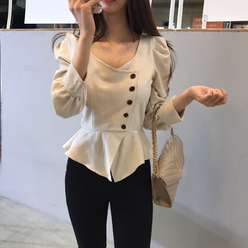 재고 있음 작은 대중 품격 거품 소매 셔츠 이미지 2