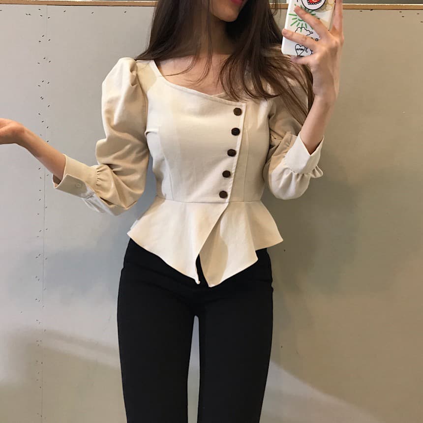 재고 있음 작은 대중 품격 거품 소매 셔츠 이미지 4