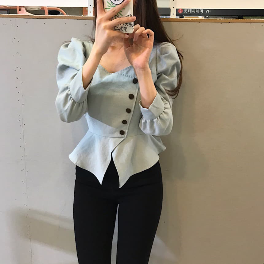 재고 있음 작은 대중 품격 거품 소매 셔츠 이미지 5
