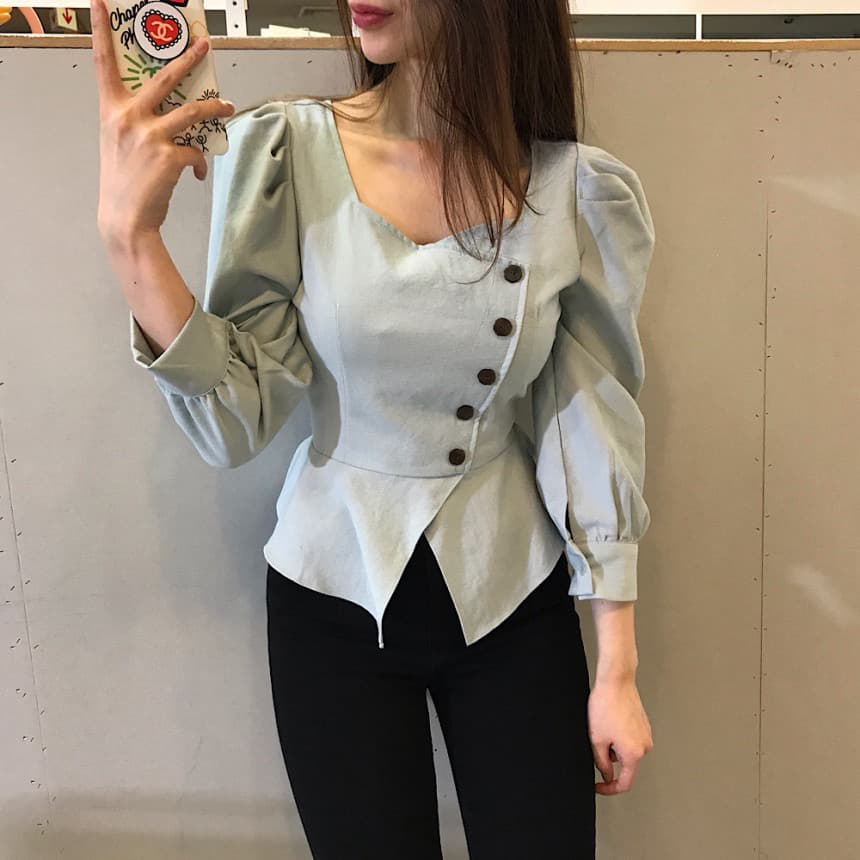 재고 있음 작은 대중 품격 거품 소매 셔츠 상세 이미지 3