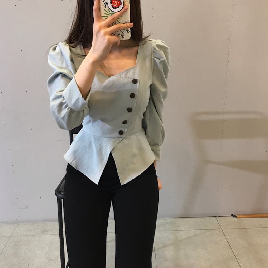 재고 있음 작은 대중 품격 거품 소매 셔츠 상세 이미지 4