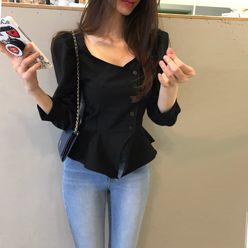 재고 있음 작은 대중 품격 거품 소매 셔츠 상세 이미지 16