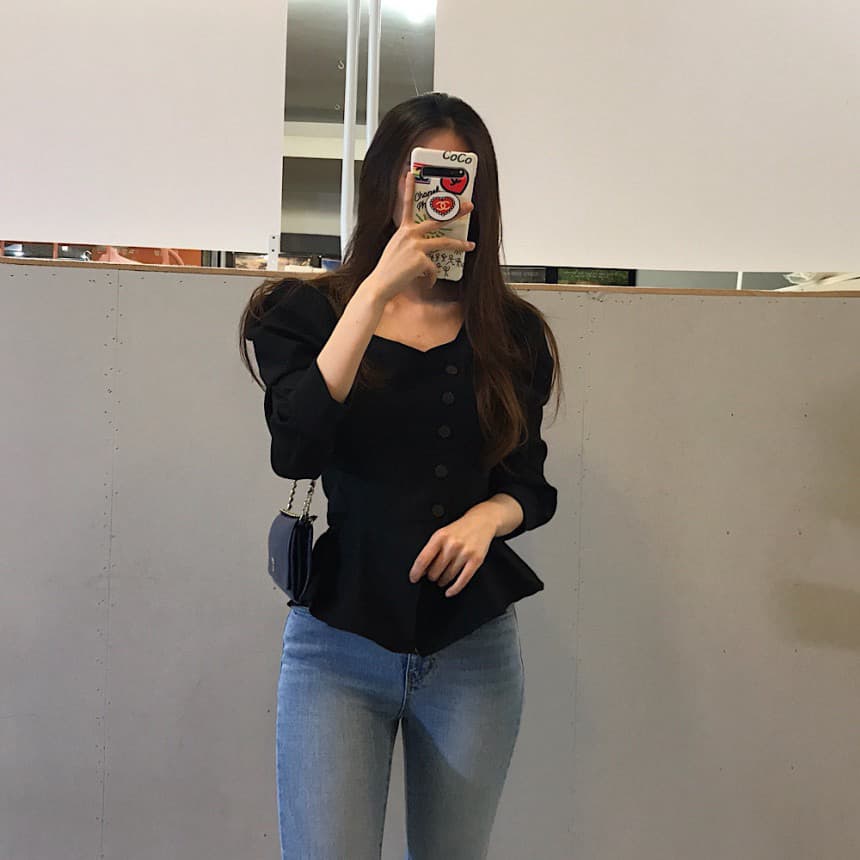 재고 있음 작은 대중 품격 거품 소매 셔츠 상세 이미지 21